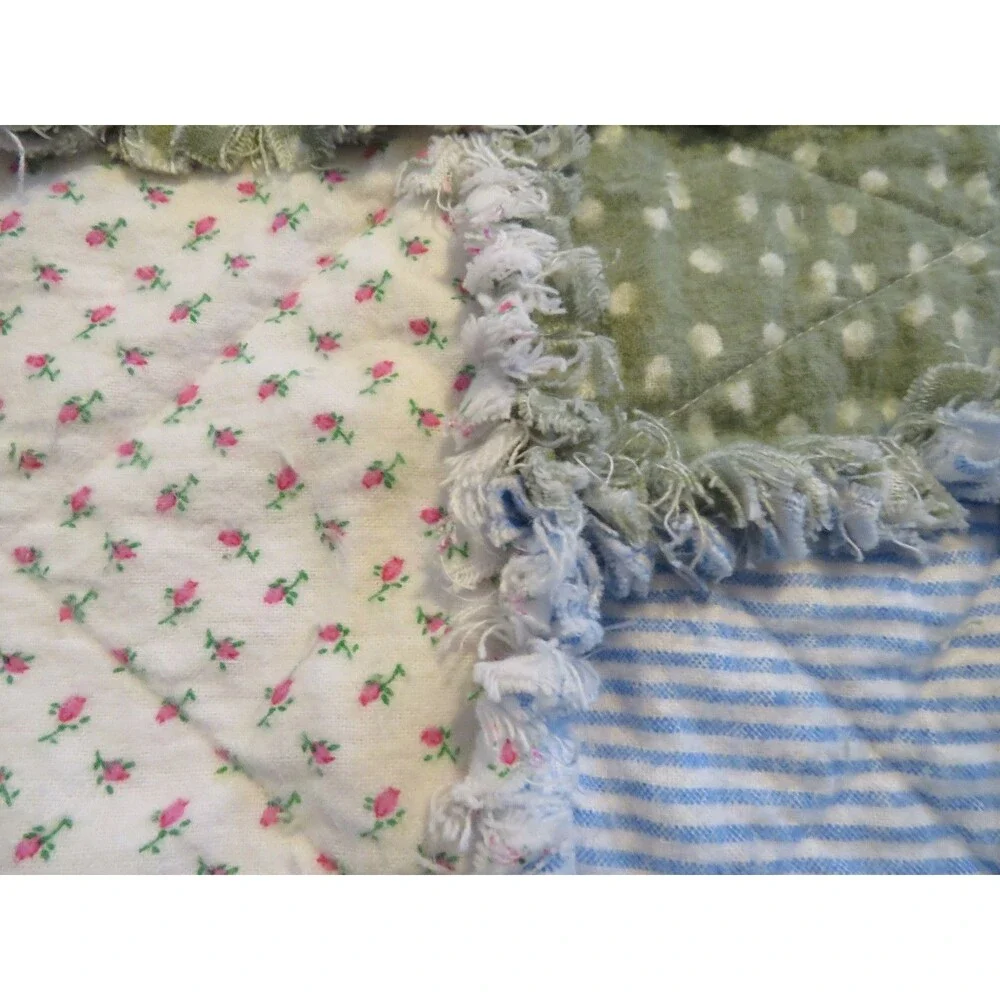 Flannel Rag Quilt With Batting, 50 X 44, Floral Scrappy Rag Quilt Throw